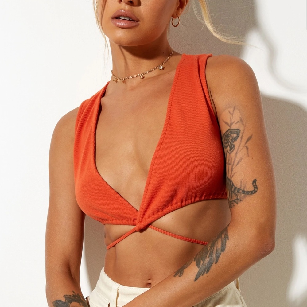 Motel Rocks Orange Tie Front Cropped Tank